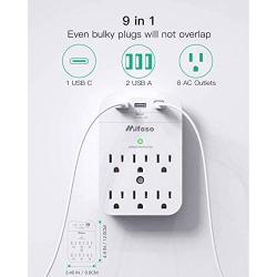 Surge Protector, USB Wall Charger, Multi Plug Outlets Extender with 3 USB Charging Ports (Smart 4.5A Total, 1 Type C), Wall Mount Outlet Adapter with Top Phone Holder for Home, Dorm Essential, Office