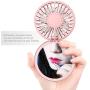 Cellet Dual Portable Mini Fan and Compact Mirror, 3 Speed Folding USB Rechargeable Cosmetic Beauty Mirror Cooling Fan- Pink