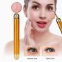4-IN-1 Beauty Bar 24k Golden Pulse Face Massager, Electric Jade Roller Facial Massager Rose Quartz, Beauty Natural Round Pink Jade, T Shape Energy Facial Roller and T shape face slimming bar, 3D Eye R