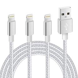 RCTech iPhone Charger [3pack 10FT] MFi Certified Nylon Braided Lightning Cable High Speed Charging USB Cords Compatible with iPhone 11/XS/XR/X/8/7/6/6S/5S/5/iPad,Silvergray
