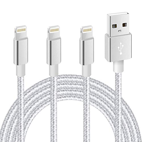 RCTech iPhone Charger [3pack 10FT] MFi Certified Nylon Braided Lightning Cable High Speed Charging USB Cords Compatible with iPhone 11/XS/XR/X/8/7/6/6S/5S/5/iPad,Silvergray