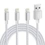 RCTech iPhone Charger [3pack 10FT] MFi Certified Nylon Braided Lightning Cable High Speed Charging USB Cords Compatible with iPhone 11/XS/XR/X/8/7/6/6S/5S/5/iPad,Silvergray