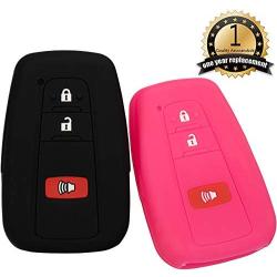 Lcyam Black Rose Soft Material Silicone Key Fob Cover Case 3 Button Fits for Toyota Prius Avalon Corolla Camry RAV4 Smart Keyless Remote