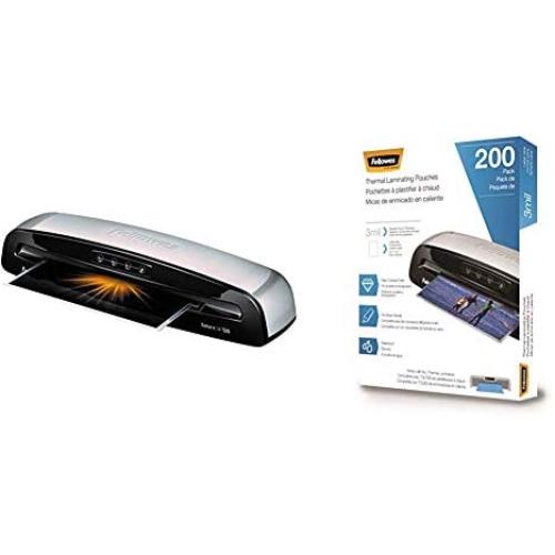 Fellowes 5736601 Laminator Saturn3i 125, 12.5 inch, Rapid 1 Minute Warm-up Laminating Machine, with Laminating Pouches Kit & Thermal Laminating Pouches, 3 mil, 200 Pack - 5743401