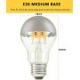 Dimmable Half Chrome Light Bulbs, CKWPY 6W A19 LED Filament Vintage Edison Light, Warm White 2700K, E26 Base for Mirror Pendant Light Bulbs, Pack of 6