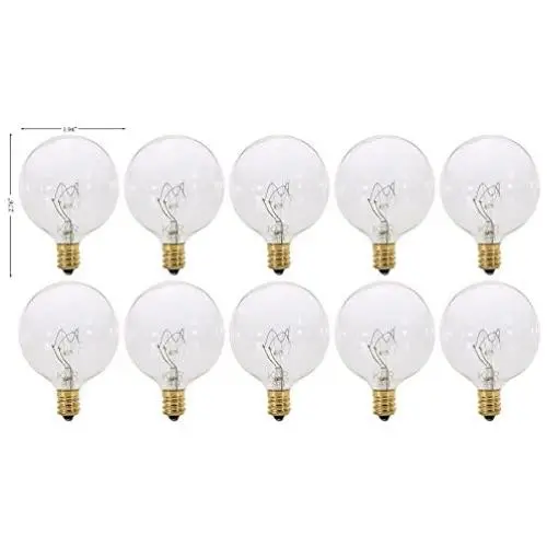 (Pack of 10) G16.5 Decorative (E12) Candelabra Base Globe Shape 120V G16 1/2 Light Bulbs (Clear, 25 Watt)