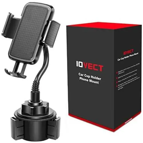 IOVECT Car Cup Holder Phone Mount with Long Flexible Neck for iPhone Xs Max/XS/x/8/7/6 Samsung Galaxy S6/S7/S8/Note8/Note9/s9