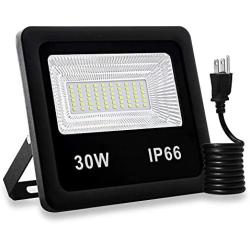 LED Flood Lights,30W Super Bright Outdoor Floodlight,Security Light with Plug,3000lm 6500K IP66 Waterproof Garden Lights for Entryways,Stairs,Yard and Garage (Daylight White)