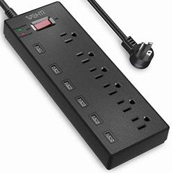 Power Strip,Wohtr Surge Protector with 6 AC Outlets & 6 USB Charging Ports,1875W/15A,6 Feet Flat Plug Extension Cord for Multiple Devices Smartphone Tablets Home Office, Hotel- Black…