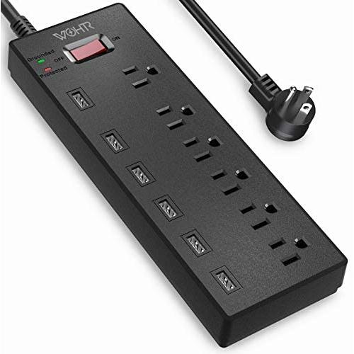Power Strip,Wohtr Surge Protector with 6 AC Outlets & 6 USB Charging Ports,1875W/15A,6 Feet Flat Plug Extension Cord for Multiple Devices Smartphone Tablets Home Office, Hotel- Black…