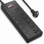 Power Strip,Wohtr Surge Protector with 6 AC Outlets & 6 USB Charging Ports,1875W/15A,6 Feet Flat Plug Extension Cord for Multiple Devices Smartphone Tablets Home Office, Hotel- Black…
