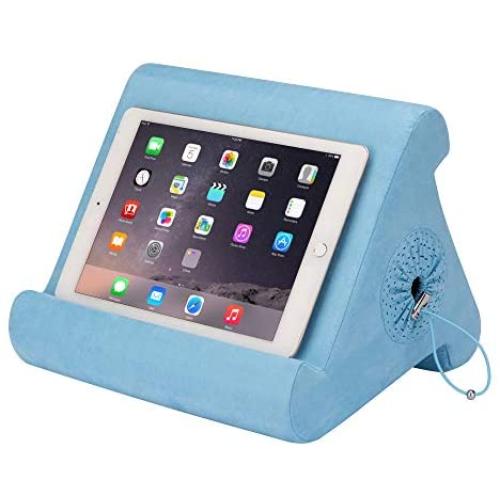 Flippy with New Storage Cubby Multi-Angle Soft Pillow Lap Stand for iPads, Tablets, eReaders, Smartphones, Books, Magazines (Blue Skies)