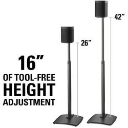 Sanus Adjustable Height Wireless Speaker Stands Designed for SONOS ONE, ONE SL, Play:1, and Play:3 - Tool-Free Height Adjust Up to 16'' with Built in Cable Management - Single Black