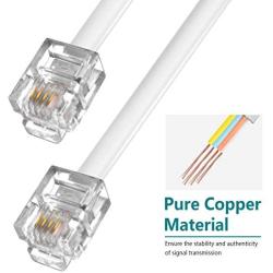 Phone Extension Cord 25 Ft, Telephone Cable with Standard RJ11 Plug and 1 in-Line Couplers and 20 Cable Clip Holders, White