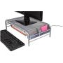 Mind Reader 2MESHMON-SIL Metal Mesh Stand and Desk Organizer with Drawer, Monitor Riser, Silver-2 Pack