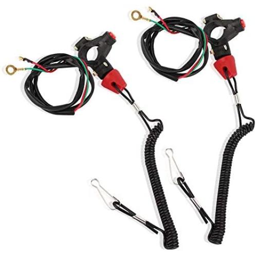 Universal Boat Outboard Motor Kill Stop Switch & Safety Tether Lanyard, 12V 2-Wires Motorcycle Engine On Off Kill Switch ATV Quad Dirt Bike Handlebar Mount Tether for Yamaha/Tohatsu/Honda (2 pcs)