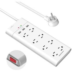 VASTFAFA 8-Outlet Surge Protector Power Strip with 3 Fast USB Charging Port/1050 Joules and 10-Foot Heavy Duty Extension Cord, FCC ETL Listed (White -10ft)