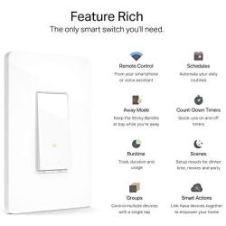 Kasa Smart HS200 Light Switch by TP-Link, Single Pole, Needs Neutral Wire, 2.4Ghz Wi-Fi Light Switch Works with Alexa and Google Assistant, UL Certified, 1-Pack, White