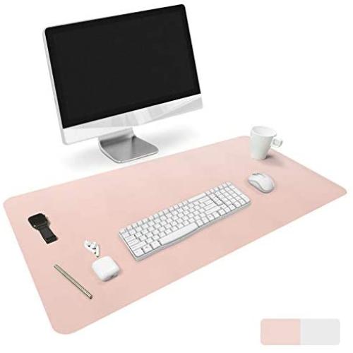 HOMECAS Desk Pad,Office Desk Mat Blotter,31.5'' x 15.7'' Upgraded PU Leather Desk Protector Cover Large Mouse Pad, Waterproof Writing Mat for Office/Home/Computer,Dual Use (Pink & Silver)