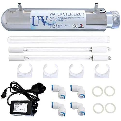boeray 6W 0.5 GPM Whole House Water Clean System with 2 pcs Lamp,1 pcs Quartz Sleeve 1 pcs Electronic Ballast