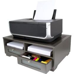 Victor Midnight Black Collection S1130 Wood Printer Stand with Two Drawers and Two Storage Slots, No Assembly Required, Classic Silver