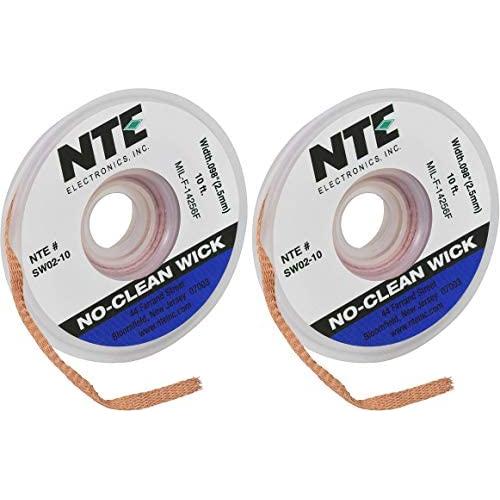 NTE Electronics SW02-10 No-Clean Solder Wick, 4 Blue.098'' Width, 10 Length. 2-Pack