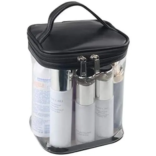 Premium Clear Makeup Bag with Inner Pocket, Transparent Cosmetic Pouch for Travel or Everyday Use, Waterproof Beach Bag for Sunscreen Skincare (Black)