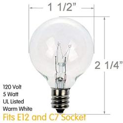 Moonflor Clear Globe G40 Replacement Bulbs, E12 Screw Base Light Bulbs, 1.5-Inch, Pack of 25