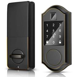 Narpult Smart Door Lock, Fingerprint Electronic Deadbolt Door Lock, Keyless Entry Door Lock Featuring Auto-Locking, Smart Door Lock, Compatible with Alexa, Google Assistant - Bronze