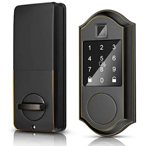 Narpult Smart Door Lock, Fingerprint Electronic Deadbolt Door Lock, Keyless Entry Door Lock Featuring Auto-Locking, Smart Door Lock, Compatible with Alexa, Google Assistant - Bronze
