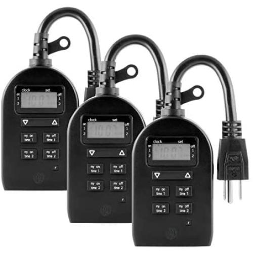 myTouchSmart Indoor Plug, 3 Pack, One Grounded Outlet, Two Easy-to-Set Custom Daily On/Off Times, Weather Resistant, Ideal for Small Pumps and Seasonal Lighting, 44793 Outdoor Digital Timer, 1 Black