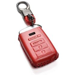 Vitodeco Genuine Leather Smart Key Keyless Remote Entry Fob Case Cover with Key Chain for Acura RLX, Acura TLX, Acura ILX (4 Buttons, Red)