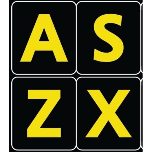 English US Large Letters Black - Yellow Letters Keyboard Stickers
