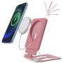 Maoyea Stand for MagSafe Charger, 270°Foldable Wireless Magnetic Aluminum Holder Compatible with Apple MagSafe Charger for iPhone 12, 12 Pro, 12 Pro Max, 12 Mini (Pink)