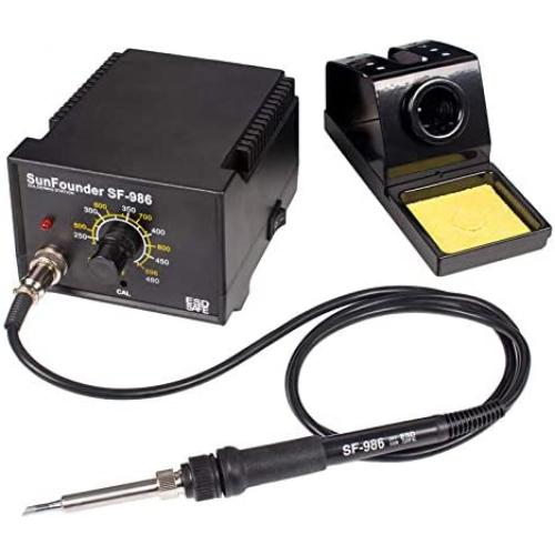 SunFounder Electronic Soldering Station Analog SF-986 60W Analog Adjustable Temperature Thermostat Soldering Iron Station Kit with ON-Off Switch Soldering Stand Holder 4 Soldering Tips