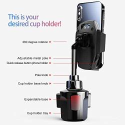 Galaxy Wireless Cup Holder Phone Mount, Height Adjustable Metal Stand Car Phone Cradle Fit for All Smartphones for iPhone 11 Pro/11 Pro Max/XR/XS/XS Max/X/8/7, Galaxy S10/S10 Plus Note 9/Note 10 Plus
