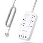 USB C Power Strip, Flat Plug with 5 Outlets 4 USB(4.5A), 5Ft Long Extension Cord with USB, Wall Mount Overload Protection Power Outlet Strip, Desktop Charging Station for Home, Office, Dorm Essentials