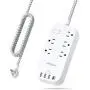 USB C Power Strip, Flat Plug with 5 Outlets 4 USB(4.5A), 5Ft Long Extension Cord with USB, Wall Mount Overload Protection Power Outlet Strip, Desktop Charging Station for Home, Office, Dorm Essentials