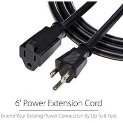 StarTech.com 6 Ft Power Cord with 125 Volts at 13 Amps - 16 AWG Power Extension Cable Cord - NEMA 5-15R to NEMA 5-15P (PAC1016)