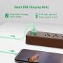 SUPERDANNY USB Surge Protector Power Strip Mountable Extension Cord Fire Proof Multiple Protection 5 Outlet 3 USB Port with Hook & Loop Fastener for iPhone iPad PC Home Office Travel Brown