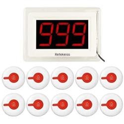 Retekess T114 Caregiver Pager,Wireless Calling System,15 Level Volume,10 Waterproof Alert Call Button for Restaurant,Clinic,Hospital,Hotel,Cafes,Club