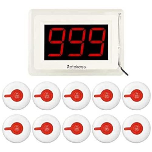 Retekess T114 Caregiver Pager,Wireless Calling System,15 Level Volume,10 Waterproof Alert Call Button for Restaurant,Clinic,Hospital,Hotel,Cafes,Club