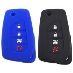 Ezzy Auto Black and Blue Silicone Rubber Key Fob Case Key Covers Key Jacket fit for Toyota Camry Yaris Avalon Corolla Highlander Sequoia Sienna Tundra Tacoma 4Runner Rav4