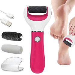 BOMPOW Electric Callus Remover Foot Scrubber, Foot File Hard Skin Remover Pedicure Tools for Feet Electronic Callus Shaver Pedicure kit for Cracked Heels and Dead Skin with 2 Roller Heads, Pink
