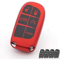 Royalfox 3 4 5 Buttons TPU Smart Remote Key Fob case Full Cover for Chrysler 300 200 Dodge Charger Challenger Dart Durango Journey,Jeep Grand Cherokee Renegade Fiat Freemont (red)