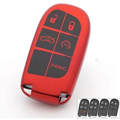 Royalfox 3 4 5 Buttons TPU Smart Remote Key Fob case Full Cover for Chrysler 300 200 Dodge Charger Challenger Dart Durango Journey,Jeep Grand Cherokee Renegade Fiat Freemont (red)