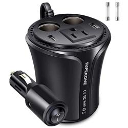 SUPERONE 150W Car Power Inverter DC 12V to 110V AC Car Converter, Dual USB Car Charger and 2 Socket Adapter