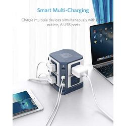BESTEK Power Strip Tower 8-Outlet and 6 Smart USB Charging Ports 1500 Joules Surge Protector with 6 Feet Extension Cord ETL Listed