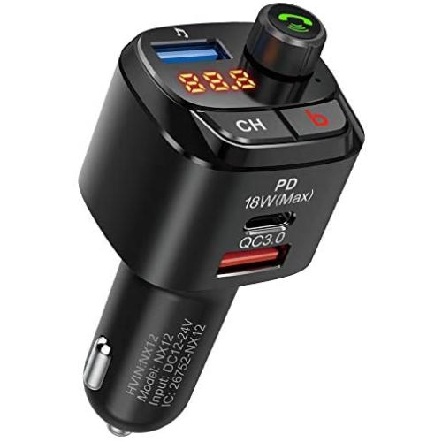 Nulaxy Bluetooth 5.0 FM Transmitter for Car, QC3.0 & USB-C PD 18W Wireless Bluetooth Radio Adapter Music Player/Car Kit with Hands-Free Calls, Siri Google Assistant, Bass Booster – NX12