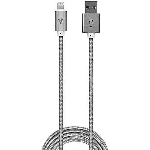 vCharged Long iPhone Charger MFi Certified Compatible with iPhone, iPad & AirPods, 12 FT, Gray